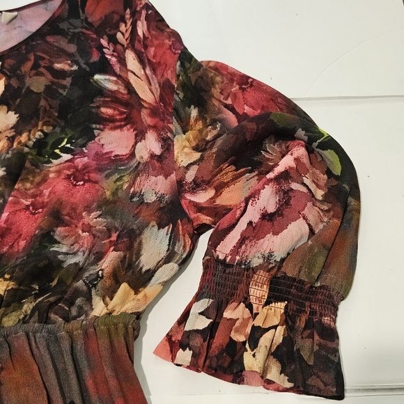 Soft Surroundings Natural Romance Maxi Dress Sz L 3/4 Sleeve Ruffle Boho Floral - Picture 7 of 14